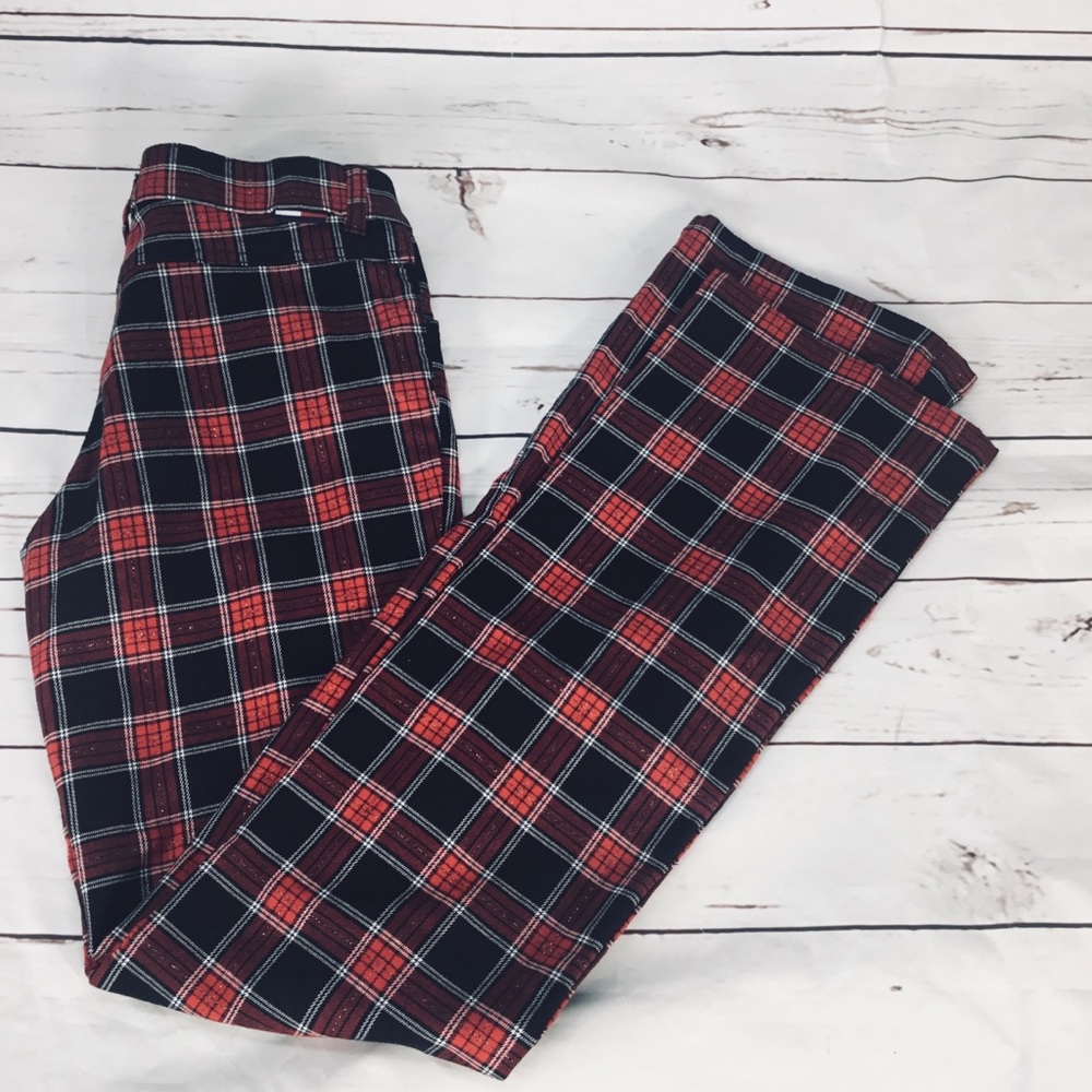 Tommy Hilfiger Plaid Pants. Red, Black, Gold Size7